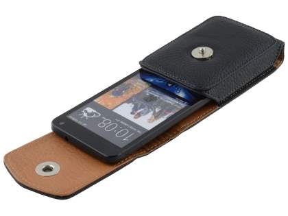 Textured Synthetic Leather Vertical Belt Pouch for HTC One M7 801e - Classic Black