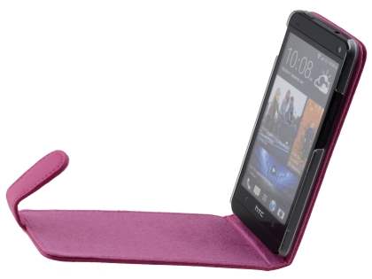 Genuine Leather Flip Case for HTC One M7 801e - Pink