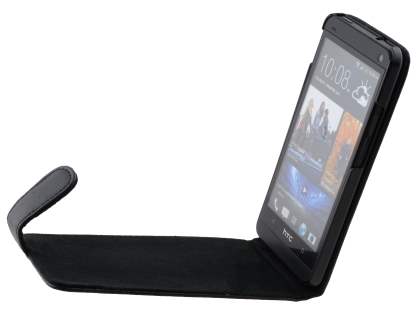 Genuine Leather Flip Case for HTC One M7 801e - Classic Black
