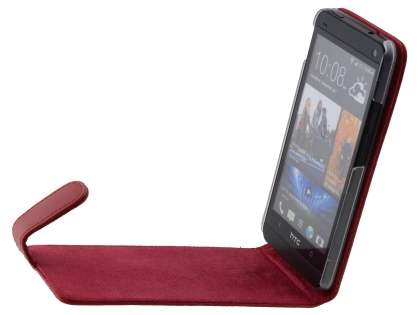 Genuine Leather Flip Case for HTC One M7 801e - Red