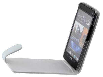 Genuine Leather Flip Case for HTC One M7 801e - Pearl White