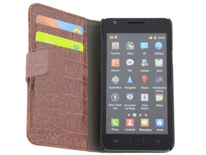 Samsung I9100 Galaxy S2 Synthetic Crocodile Skin leather Wallet Case with Stand - Brown