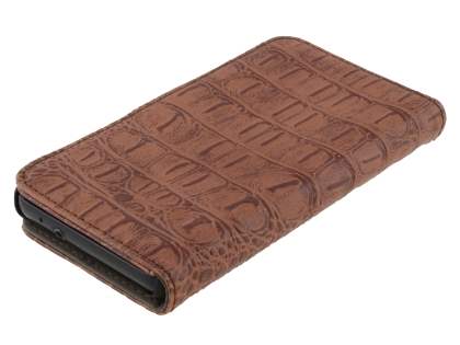 Samsung I9100 Galaxy S2 Synthetic Crocodile Skin leather Wallet Case with Stand - Brown