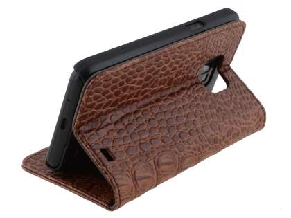 Samsung I9100 Galaxy S2 Synthetic Crocodile Skin leather Wallet Case with Stand - Brown