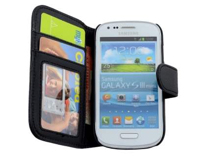 Synthetic Leather Wallet Case with Stand for Samsung I8190 Galaxy S3 mini - Black