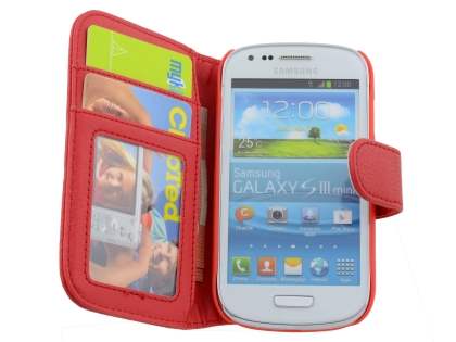 Synthetic Leather Wallet Case with Stand for Samsung I8190 Galaxy S3 mini - Red