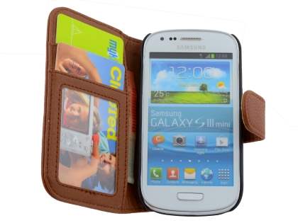 Synthetic Leather Wallet Case with Stand for Samsung I8190 Galaxy S3 mini - Brown