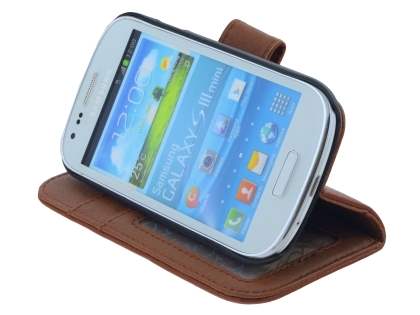 Synthetic Leather Wallet Case with Stand for Samsung I8190 Galaxy S3 mini - Brown