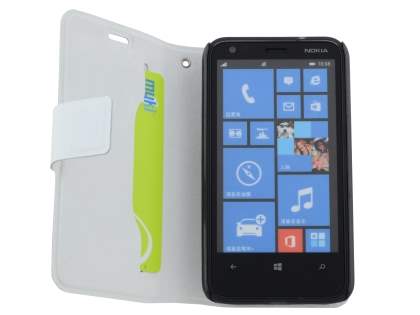 Slim Genuine Leather Portfolio Case for Nokia Lumia 620 - Pearl White