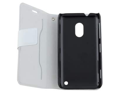 Slim Genuine Leather Portfolio Case for Nokia Lumia 620 - Pearl White