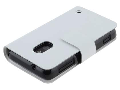 Slim Genuine Leather Portfolio Case for Nokia Lumia 620 - Pearl White