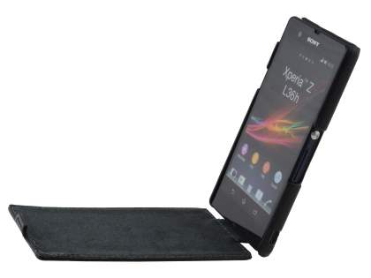 Synthetic Leather Flip Case for Sony Xperia Z - Classic Black