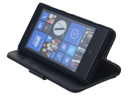 Synthetic Leather Wallet Case with Stand for Nokia Lumia 720 - Classic Black