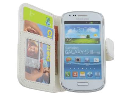 Synthetic Leather Wallet Case with Stand for Samsung I8190 Galaxy S3 mini - Pearl White