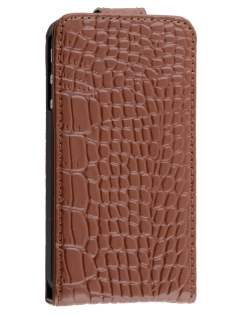 TS-CASE Crocodile Pattern Genuine Leather Flip Case for iPhone 4S/4 - Brown