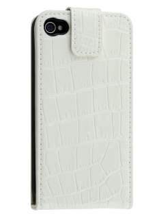 TS-CASE Crocodile Pattern Genuine Leather Flip Case for iPhone 4S/4 - Pearl White Leather Flip Case