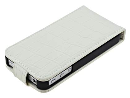 TS-CASE Crocodile Pattern Genuine Leather Flip Case for iPhone 4S/4 - Pearl White