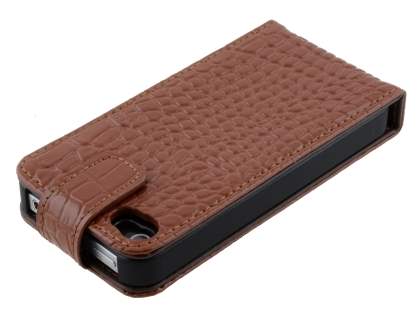 TS-CASE Crocodile Pattern Genuine Leather Flip Case for iPhone 4S/4 - Brown