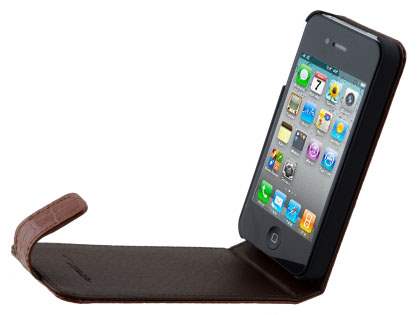 TS-CASE Crocodile Pattern Genuine Leather Flip Case for iPhone 4S/4 - Brown