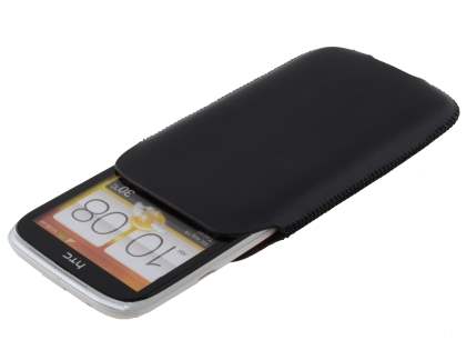 Genuine Leather Slide-in Case for HTC Desire X - Black