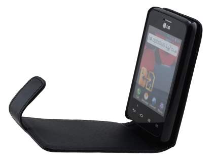 Synthetic Leather Flip Case for LG Optimus L3 II E430 - Classic Black