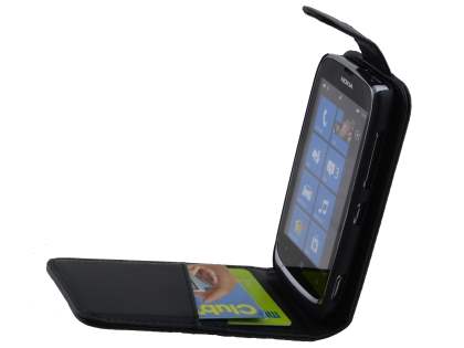 Synthetic Leather Flip Case for Nokia Lumia 610 - Classic Black
