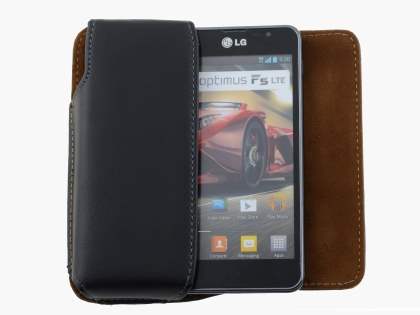 Extra-tough Genuine Leather ShineColours belt pouch for LG Optimus F5 P875 - Classic Black