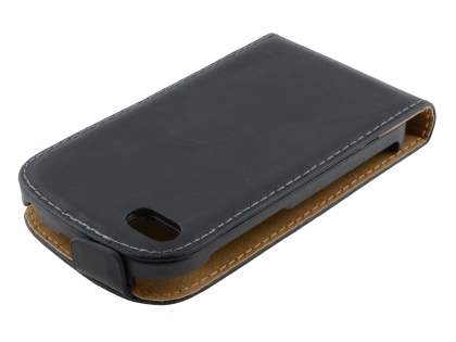 Slim Genuine Leather Flip Case for BlackBerry Q10 - Classic Black