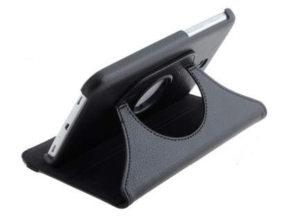 VELOCITY Synthetic Leather Swivel Flip Case for Samsung Galaxy Tab 3 7.0 - Classic Black Leather Flip Case