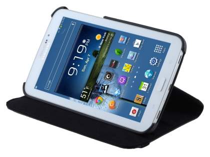 VELOCITY Synthetic Leather Swivel Flip Case for Samsung Galaxy Tab 3 7.0 - Classic Black