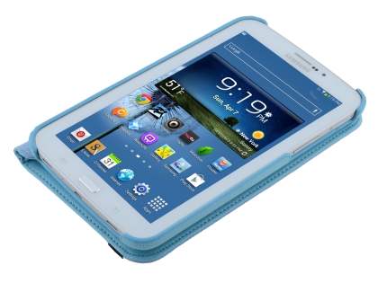 VELOCITY Synthetic Leather Swivel Flip Case for Samsung Galaxy Tab 3 7.0 - Sky Blue