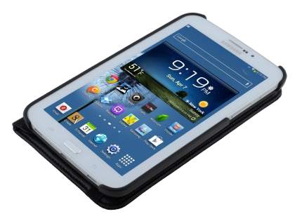 VELOCITY Synthetic Leather Swivel Flip Case for Samsung Galaxy Tab 3 7.0 - Classic Black