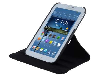 VELOCITY Synthetic Leather Swivel Flip Case for Samsung Galaxy Tab 3 7.0 - Classic Black