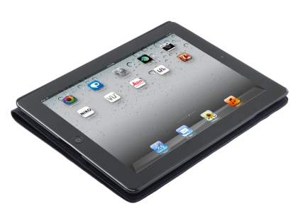 Premium Genuine Leather Slim Portfolio Case with Stand for iPad 2/3/4 - Classic Black