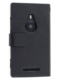 Slim Genuine Leather Portfolio Case for Nokia Lumia 925 - Classic Black Leather Wallet Case