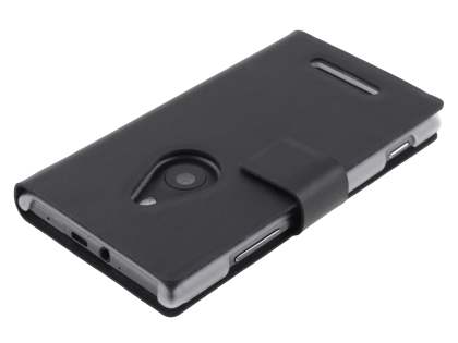 Slim Genuine Leather Portfolio Case for Nokia Lumia 925 - Classic Black