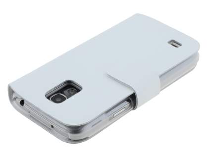 Slim Genuine Leather Portfolio Case for Samsung Galaxy S4 mini - Pearl White