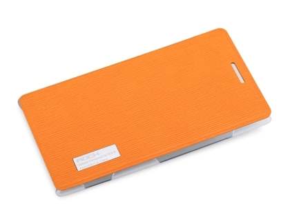 ROCK Elegant Book-Style case for Nokia 925 - Orange/Frosted Clear Leather Wallet Case