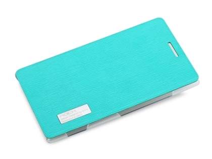 ROCK Elegant Book-Style case for Nokia 925 - Aqua Blue/Frosted Clear Leather Wallet Case