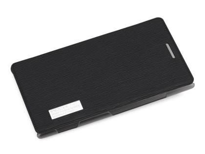ROCK Elegant Book-Style case for Nokia 925 - Classic Black/Frosted Grey Leather Wallet Case