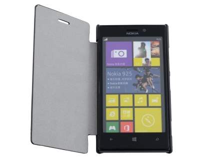 Slim Synthetic Leather Book-Style Flip Cover for Nokia Lumia 925 - Classic Black