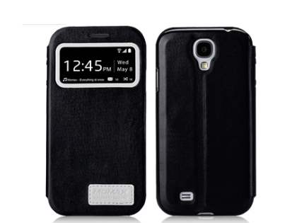 Momax Modern Vintage Stand View Case for Samsung Galaxy S4 I9500 - Night Black Leather Wallet Case