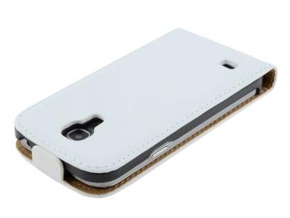 Slim Genuine Leather Flip Case for Samsung Galaxy S4 mini - Pearl White