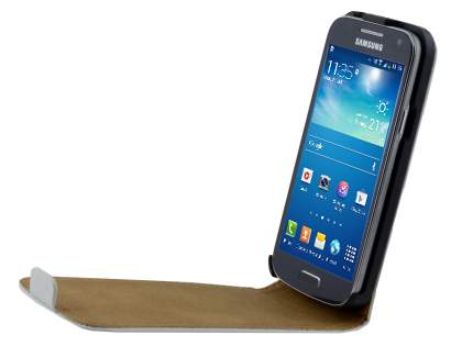 Slim Genuine Leather Flip Case for Samsung Galaxy S4 mini - Pearl White