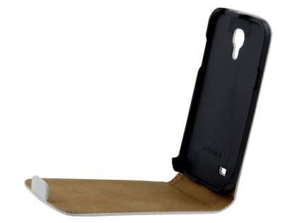 Slim Genuine Leather Flip Case for Samsung Galaxy S4 mini - Pearl White