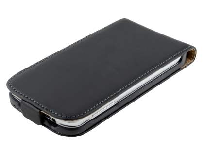 Slim Genuine Leather Flip Case for Samsung Galaxy S4 I9500 - Classic Black