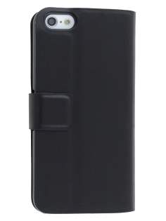 Genuine Leather Portfolio Case with Stand for iPhone 5c - Classic Black Leather Wallet Case