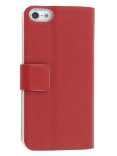 Genuine Leather Portfolio Case with Stand for iPhone 5c - Red Leather Wallet Case