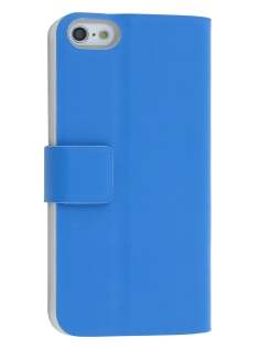 Genuine Leather Portfolio Case with Stand for iPhone 5c - Blue Leather Wallet Case