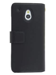Genuine Leather Portfolio Case for HTC One Mini M4 - Classic Black Leather Wallet Case